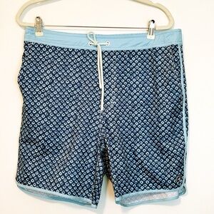 johnnie-O Navy and Light Blue Patterned Swim Shorts